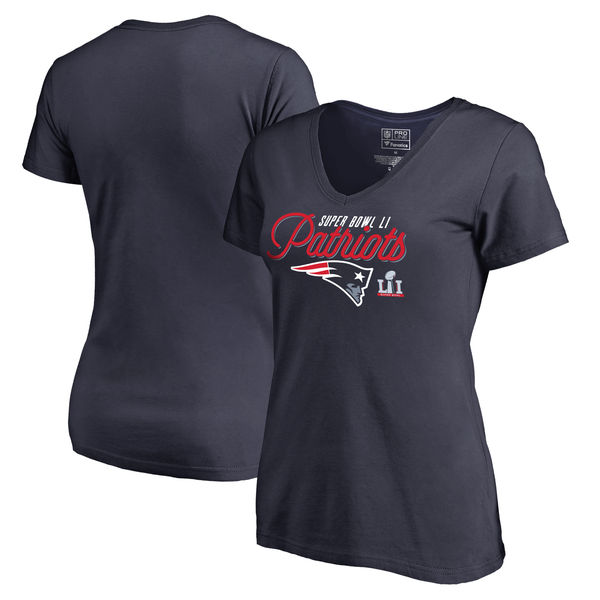 New England Patriots Pro Line by Fanatics Branded Women's Super Bowl LI Bound Contender V-Neck T-Shirt - Navy